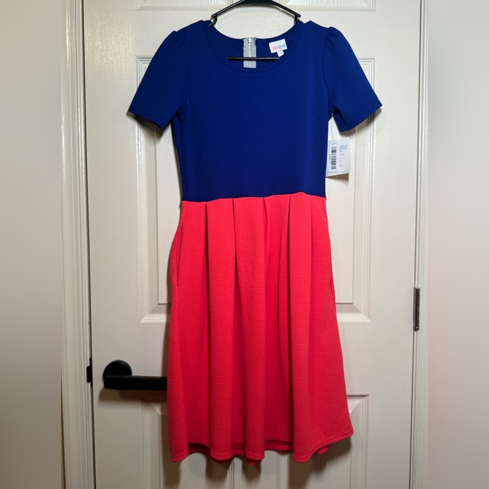 LuLaRoe Vibrant Blue and Red Mini Dress - Picture 1 of 8